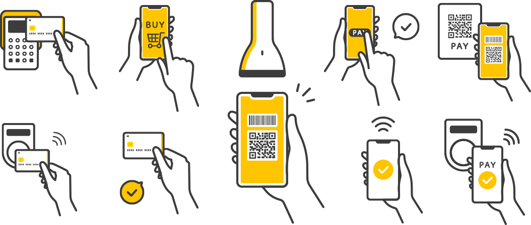 テンポスでは、クレジットカードをはじめ、電子マネー、QRコードとなんでも利用可能です！